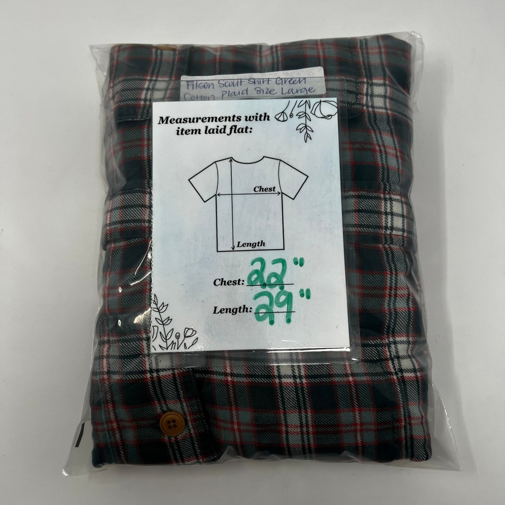 Filson Scout Shirt Mens Large Green Red Plaid Cotton Flannel Button Down Large - Picture 7 of 7